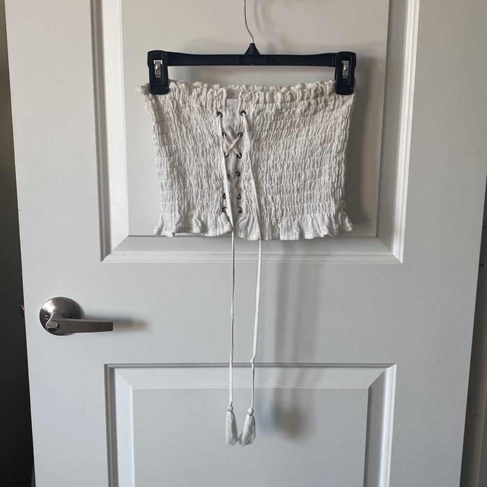 White Ruffle Tube Top - Picture 2 of 3